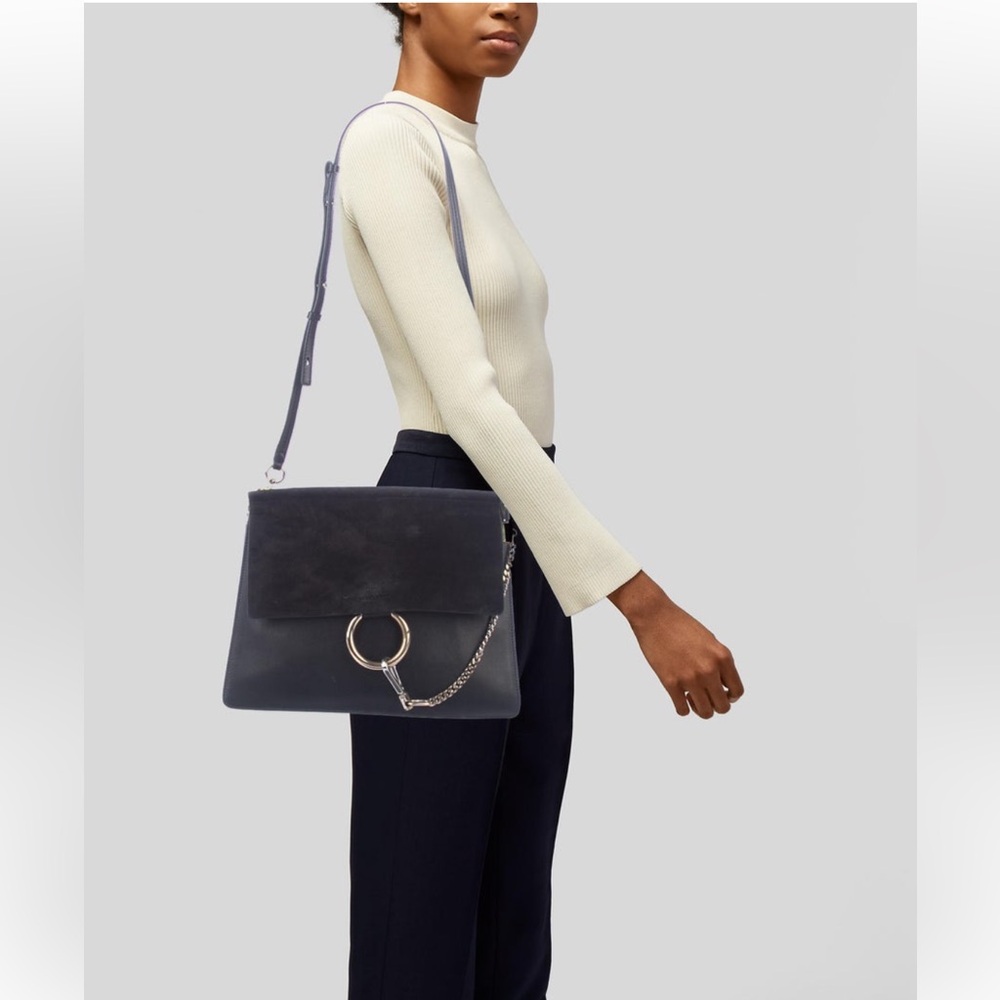 Chloe Suede Calfskin Medium Faye Shoulder Bag Black - Picture 3 of 8